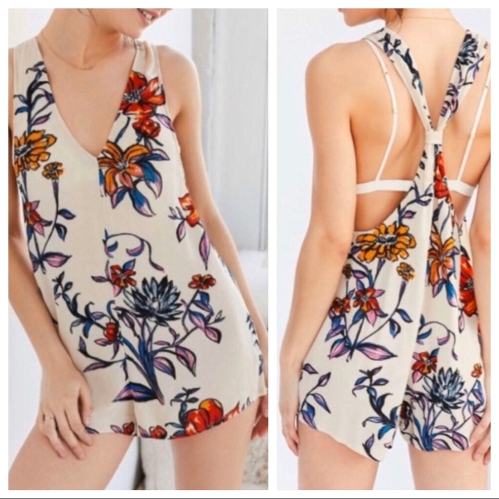 Urban Outfitters Floral Racerback V-Neck Romper